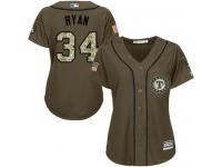 Rangers #34 Nolan Ryan Green Salute to Service Women Stitched Baseball Jersey