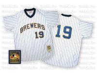 White Pinstripe Throwback Robin Yount Men #19 Mitchell And Ness MLB Milwaukee Brewers Jersey