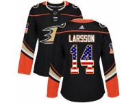 Women Adidas Anaheim Ducks #14 Jacob Larsson Black USA Flag Fashion NHL Jersey
