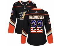 Women Adidas Anaheim Ducks #22 Dennis Rasmussen Black USA Flag Fashion NHL Jersey
