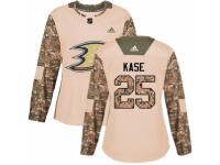 Women Adidas Anaheim Ducks #25 Ondrej Kase Camo Veterans Day Practice NHL Jersey