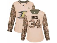 Women Adidas Anaheim Ducks #34 Sam Steel Camo Veterans Day Practice NHL Jersey