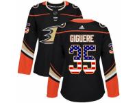 Women Adidas Anaheim Ducks #35 Jean-Sebastien Giguere Black USA Flag Fashion NHL Jersey