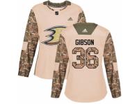 Women Adidas Anaheim Ducks #36 John Gibson Camo Veterans Day Practice NHL Jersey