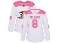 Women Adidas Anaheim Ducks #8 Teemu Selanne White/Pink Fashion NHL Jersey