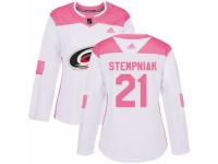 Women Adidas Carolina Hurricanes #21 Lee Stempniak White/Pink Fashion NHL Jersey