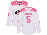 Women Adidas Carolina Hurricanes #5 Noah Hanifin White/Pink Fashion NHL Jersey