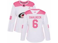 Women Adidas Carolina Hurricanes #6 Klas Dahlbeck White/Pink Fashion NHL Jersey