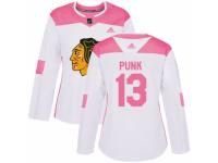 Women Adidas Chicago Blackhawks #13 CM Punk White/Pink Fashion NHL Jersey