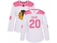 Women Adidas Chicago Blackhawks #20 Brandon Saad White/Pink Fashion NHL Jersey