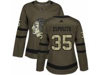Women Adidas Chicago Blackhawks #35 Tony Esposito Green Salute to Service NHL Jersey