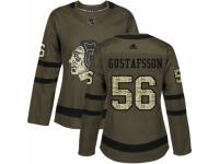 Women Adidas Chicago Blackhawks #56 Erik Gustafsson Green Salute to Service NHL Jersey