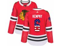 Women Adidas Chicago Blackhawks #6 Michal Kempny Red USA Flag Fashion NHL Jersey