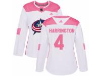 Women Adidas Columbus Blue Jackets #4 Scott Harrington White/Pink Fashion NHL Jersey