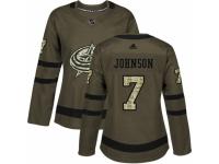 Women Adidas Columbus Blue Jackets #7 Jack Johnson Green Salute to Service NHL Jersey