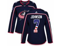 Women Adidas Columbus Blue Jackets #7 Jack Johnson Navy Blue USA Flag Fashion NHL Jersey