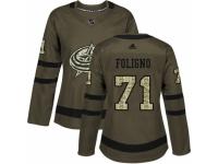 Women Adidas Columbus Blue Jackets #71 Nick Foligno Green Salute to Service NHL Jersey