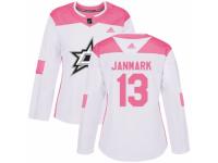 Women Adidas Dallas Stars #13 Mattias Janmark White/Pink Fashion NHL Jersey