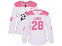 Women Adidas Dallas Stars #28 Stephen Johns White/Pink Fashion NHL Jersey