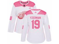 Women Adidas Detroit Red Wings #19 Steve Yzerman White/Pink Fashion NHL Jersey