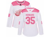 Women Adidas Detroit Red Wings #35 Jimmy Howard White/Pink Fashion NHL Jersey