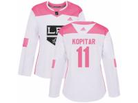 Women Adidas Los Angeles Kings #11 Anze Kopitar White/Pink Fashion NHL Jersey