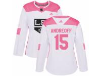 Women Adidas Los Angeles Kings #15 Andy Andreoff White/Pink Fashion NHL Jersey