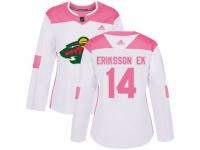 Women Adidas Minnesota Wild #14 Joel Eriksson Ek White/Pink Fashion NHL Jersey
