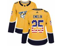 Women Adidas Nashville Predators #25 Alexei Emelin Gold USA Flag Fashion NHL Jersey