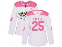 Women Adidas Nashville Predators #25 Alexei Emelin White/Pink Fashion NHL Jersey