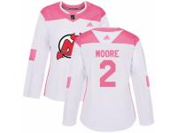 Women Adidas New Jersey Devils #2 John Moore White/Pink Fashion NHL Jersey