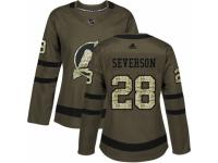 Women Adidas New Jersey Devils #28 Damon Severson Green Salute to Service NHL Jersey