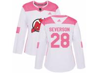 Women Adidas New Jersey Devils #28 Damon Severson White/Pink Fashion NHL Jersey