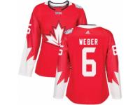 Women Adidas Team Canada #6 Shea Weber Premier Red Away 2016 World Cup Hockey Jersey