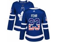 Women Adidas Toronto Maple Leafs #23 Eric Fehr Royal Blue USA Flag Fashion NHL Jersey