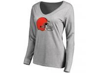 Women Cleveland Browns Pro Line Primary Team Logo Slim Fit Long Sleeve T-Shirt Grey