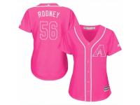 Women Majestic Arizona Diamondbacks #56 Fernando Rodney Pink Fashion MLB Jersey
