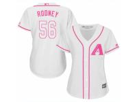 Women Majestic Arizona Diamondbacks #56 Fernando Rodney White Fashion MLB Jersey