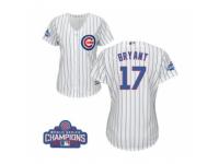 Women Majestic Chicago Cubs #17 Kris Bryant Authentic White Home 2016 World Series Champions Cool Base MLB Jersey