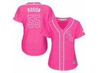 Women Majestic Chicago White Sox #55 Carlos Rodon Pink Fashion Cool Base MLB Jersey