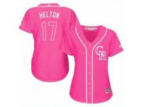 Women Majestic Colorado Rockies #17 Todd Helton Pink Fashion Cool Base MLB Jersey