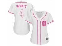 Women Majestic Detroit Tigers #4 Omar Infante White Fashion Cool Base MLB Jersey