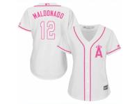 Women Majestic Los Angeles Angels of Anaheim #12 Martin Maldonado White Fashion Cool Base MLB Jersey