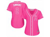 Women Majestic Los Angeles Angels of Anaheim #2 Andrelton Simmons Pink Fashion MLB Jersey