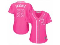 Women Majestic Los Angeles Angels of Anaheim #59 Tony Sanchez Pink Fashion MLB Jersey