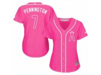 Women Majestic Los Angeles Angels of Anaheim #7 Cliff Pennington Pink Fashion MLB Jersey