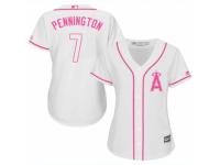 Women Majestic Los Angeles Angels of Anaheim #7 Cliff Pennington White Fashion Cool Base MLB Jersey