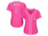 Women Majestic Milwaukee Brewers #5 Jonathan Villar Pink Fashion Cool Base MLB Jersey