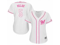 Women Majestic Milwaukee Brewers #5 Jonathan Villar White Fashion Cool Base MLB Jersey
