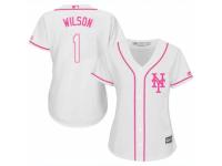 Women Majestic New York Mets #1 Mookie Wilson White Fashion Cool Base MLB Jersey